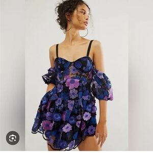 For Love And Lemons Floral Mini Dress - Black and Purple